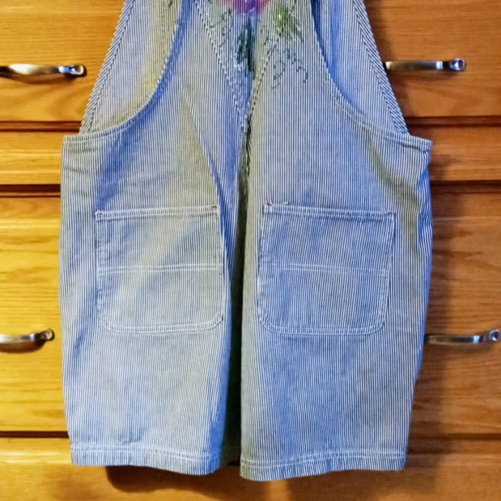 SOLD!! - Vintage Artsy Painted Baccini Denim Jean Shortalls Shorts Overalls Sz L - Picture 5 of 16